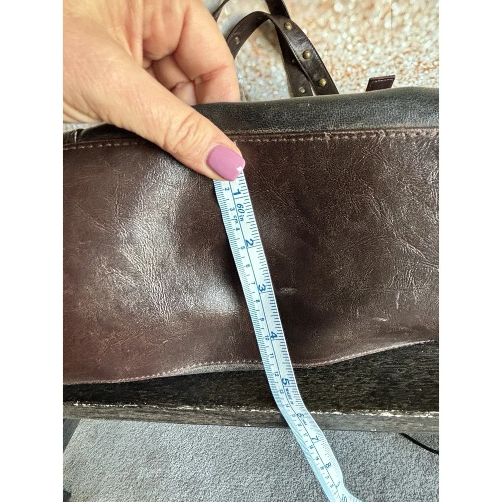 Bueno Black Brown‎ Distressed Vegan Leather Tote Bag Gold Turn Lock Satchel
